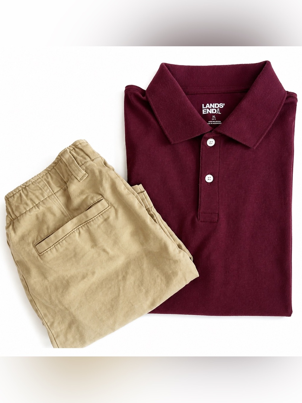 Lands’ End Boys School Uniform Polo & Khaki Shorts Bundle Size 14 XL